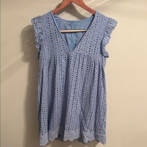Light Blue Eyelet Sleeveless Top